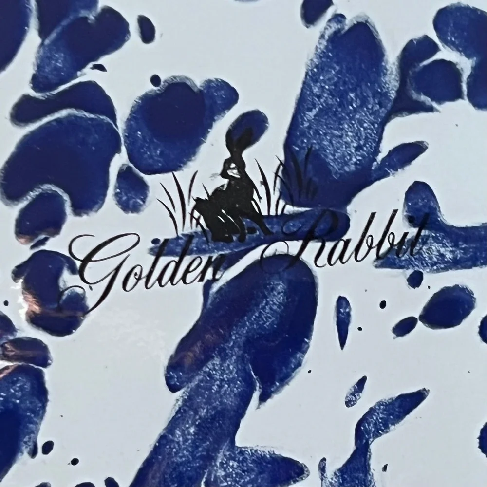 Golden Rabbit Enamel Casserole Pot Cobalt Blue Swirl Large Cottagecore Farmhouse